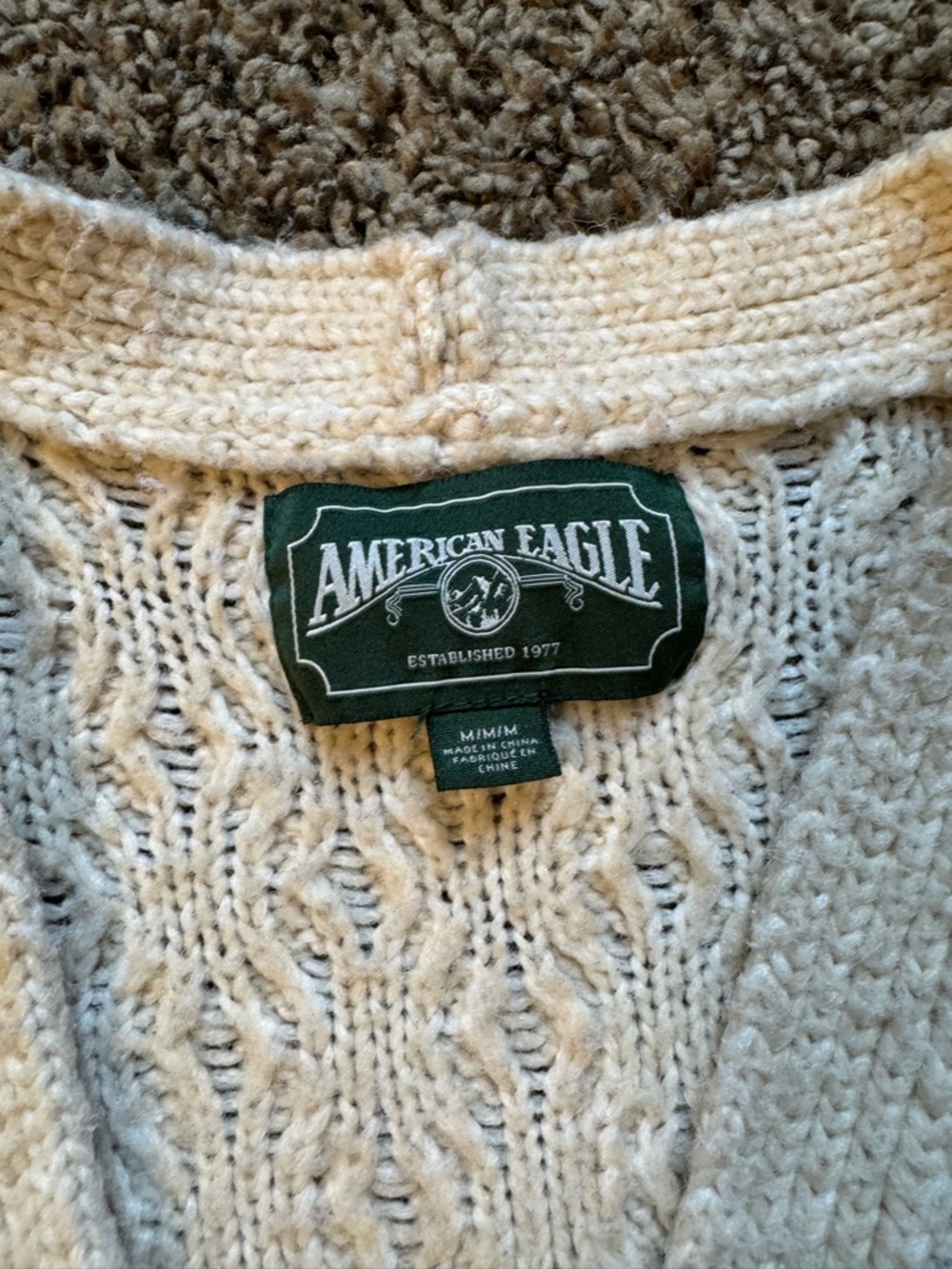 American Eagle Outfitters Cream Cable-Knit Button Cardigan - Picture 2 of 2